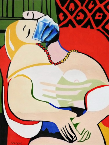 Pittura intitolato "Picasso style girl…" da Evgen Semenyuk, Opera d'arte originale, Acrilico