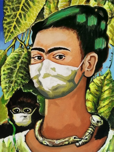 Malerei mit dem Titel "Frida Kahlo style g…" von Evgen Semenyuk, Original-Kunstwerk, Acryl