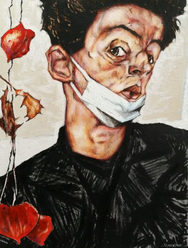 Painting titled "Egon Schiele style…" by Evgen Semenyuk, Original Artwork, Oil