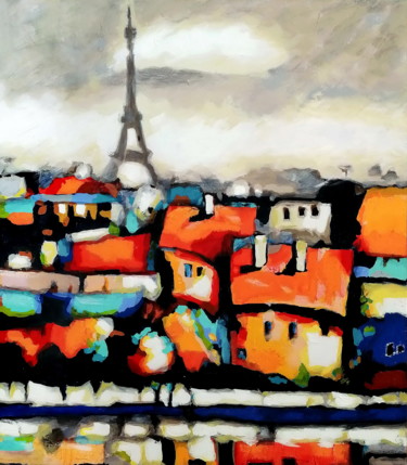 Peinture intitulée "Lights of Paris" par Evgen Semenyuk, Œuvre d'art originale, Huile