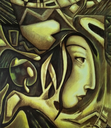 Painting titled "Metaphysical apple" by Evgen Semenyuk, Original Artwork, Acrylic
