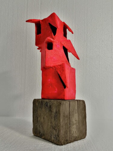 Escultura titulada "Abstract red tower" por Evgen Semenyuk, Obra de arte original, Cartulina