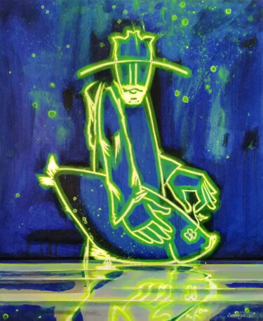 Painting titled "Catcher of the neon…" by Evgen Semenyuk, Original Artwork, Acrylic