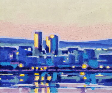 Картина под названием "Sunset in a big city" - Evgen Semenyuk, Подлинное произведение искусства, Акрил