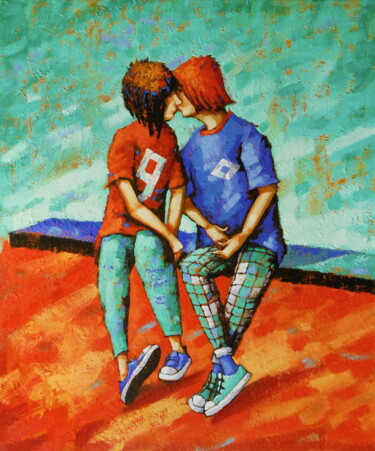 Malerei mit dem Titel "Minty kiss" von Evgen Semenyuk, Original-Kunstwerk, Öl