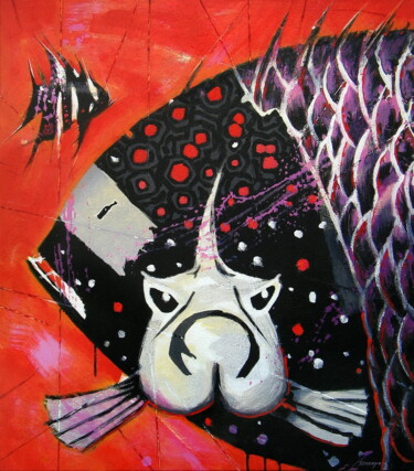 Painting titled "Exotic Fish 1" by Evgen Semenyuk, Original Artwork, Acrylic