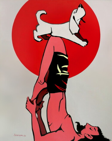 Schilderij getiteld "Doggy - Yogi 1" door Evgen Semenyuk, Origineel Kunstwerk, Acryl