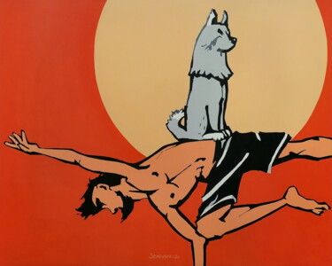 Peinture intitulée "Doggy - Yogi 2" par Evgen Semenyuk, Œuvre d'art originale, Acrylique