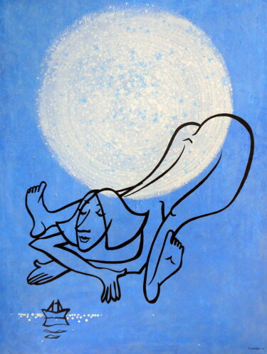 Painting titled "Under Acrylic Moon" by Evgen Semenyuk, Original Artwork, Acrylic
