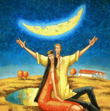 Pintura intitulada "Moon like a gift" por Evgen Semenyuk, Obras de arte originais, Acrílico