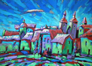 Peinture intitulée "Morning in old town" par Evgen Semenyuk, Œuvre d'art originale, Huile