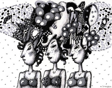 Dibujo titulada "Girls from Ipanema" por Evgen Semenyuk, Obra de arte original, Tinta