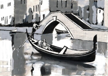 Dessin intitulée "Monochrome Venice" par Evgen Semenyuk, Œuvre d'art originale, Acrylique