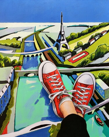 Malerei mit dem Titel "Extra-fast landing…" von Evgen Semenyuk, Original-Kunstwerk, Acryl