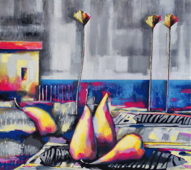 Картина под названием "Landscape with pears" - Evgen Semenyuk, Подлинное произведение искусства, Масло