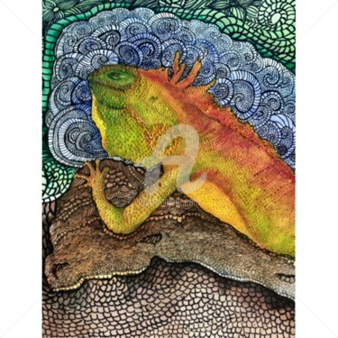 Schilderij getiteld "ıguana" door Semihaoner, Origineel Kunstwerk, Acryl
