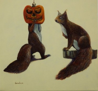 Painting titled "happy hallowenn" by Claudio Semino, Original Artwork, Acrylic Mounted on Wood Panel