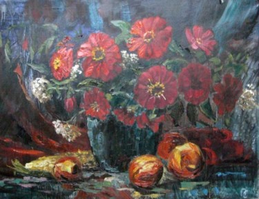 Картина под названием "Натюрморт с красным…" - Орест, Подлинное произведение искусства, Масло