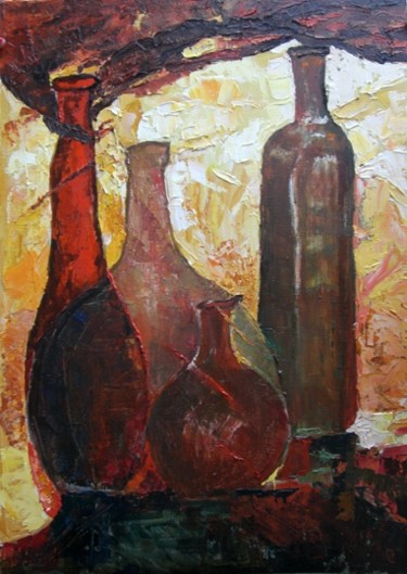 Картина под названием "Четыре бутылки" - Орест, Подлинное произведение искусства, Масло