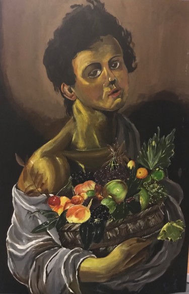 Painting titled "Caravaggio-Boy with…" by Sena Yılmazer, Original Artwork, Acrylic