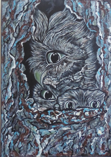 Painting titled "Barn Owl Painting,…" by Senem Öcal, Original Artwork, Acrylic