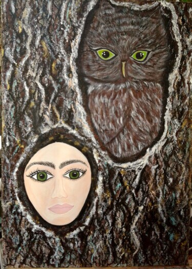 Pittura intitolato "Owl wall art, Bird…" da Senem Öcal, Opera d'arte originale, Acrilico