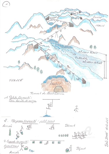 Dessin intitulée "Useful Ski Resorts" par Séni Doré, Œuvre d'art originale, Crayon