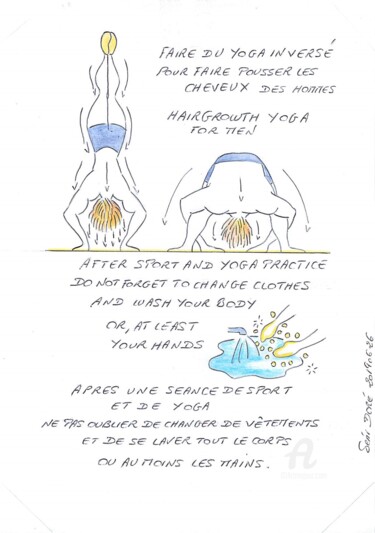 Dessin intitulée "Yoga pour cheveux" par Séni Doré, Œuvre d'art originale, Crayon