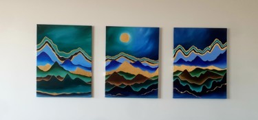 Картина под названием "Mountains.Moonlight" - Надежда Опекунова (Lillas_art), Подлинное произведение искусства, Масло Устано…