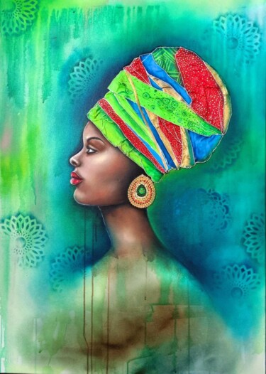 Pittura intitolato "African woman" da Nadezhda Opekunova (Lillas Art), Opera d'arte originale, Olio
