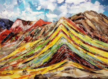 Collages titled "Mountain Ausangate" by Olga Sennikova, Original Artwork, Collages Mounted on Wood Panel
