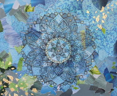 Collagen mit dem Titel "Magic mandala" von Olga Sennikova, Original-Kunstwerk, Collagen Auf Holzplatte montiert
