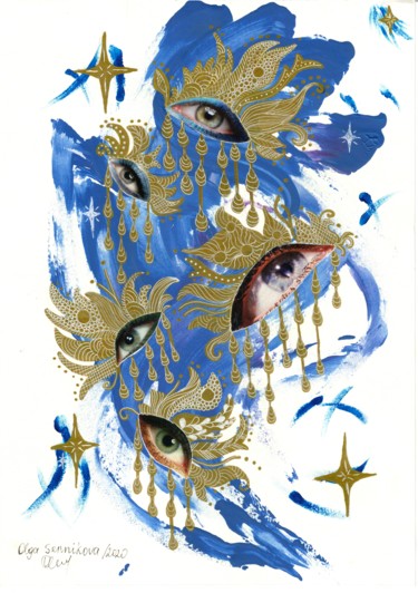 Kolaże zatytułowany „"Eyes" - mixed medi…” autorstwa Olga Sennikova, Oryginalna praca, Kolaże