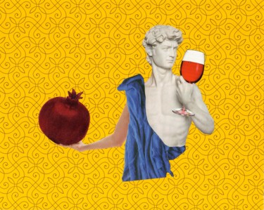 Collages intitolato "David and wine" da Olga Sennikova, Opera d'arte originale, Collages