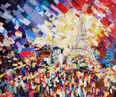 Colagens intitulada "Memories of Paris" por Olga Sennikova, Obras de arte originais, Colagens Montado em Armação em madeira