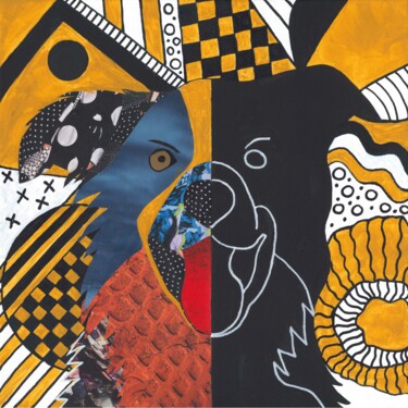 "Dog" - mixed media abstract collage Peinture intitulée ""Dog" - mixed media…" par Olga Sennikova, Œuvre d'art originale, Collages Monté sur Châssis