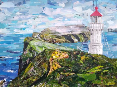 Collages titled "Lighthouse" by Olga Sennikova, Original Artwork, Collages Mounted on Wood Stretcher frame