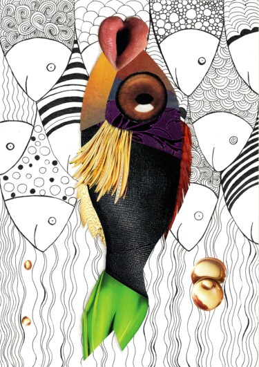 "Fishes" başlıklı Kolaj Olga Sennikova tarafından, Orijinal sanat, Kolaj