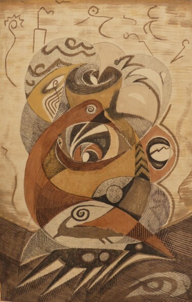 Текстильное искусство под названием "Les oiseaux" - Sénou Fofana, Подлинное произведение искусства, Ткань