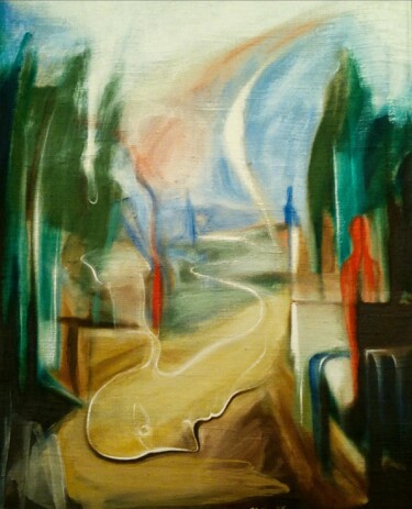 Painting titled "Dreaming landscape" by Sentio O.M.T., Original Artwork, Oil Mounted on Wood Panel