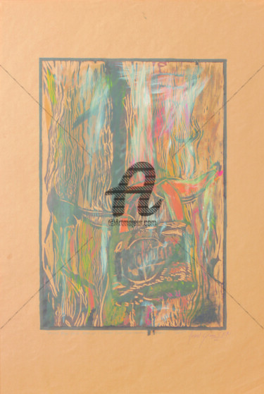 ""Ahşap Kapı RenkAhe…" başlıklı Baskıresim Veysel Şen tarafından, Orijinal sanat, Linocut