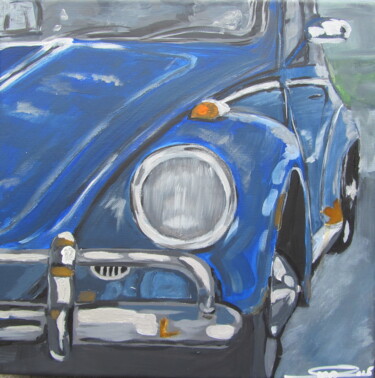 Schilderij getiteld "VW Käfer Beetle blau" door Sepp Wörle, Origineel Kunstwerk, Acryl