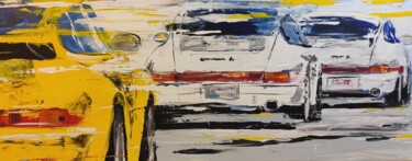 Malerei mit dem Titel "3 Porsche weiß und…" von Sepp Wörle, Original-Kunstwerk, Acryl