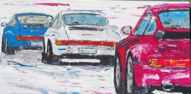 Malerei mit dem Titel "Porsche 964 Trio" von Sepp Wörle, Original-Kunstwerk, Acryl