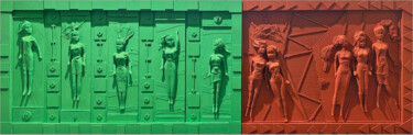 Скульптура под названием "Red and green zones" - Serafim Zemelev, Подлинное произведение искусства, Акрил