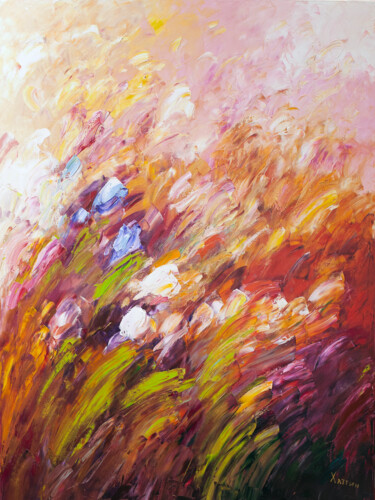 Painting titled "pink grass" by Serafima Andreeva (Khattin Valery), Original Artwork, Oil