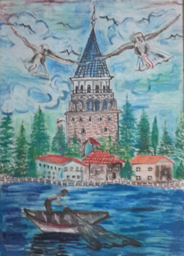 Peinture intitulée "Galata Kulesi Akril…" par Serap Köseli, Œuvre d'art originale, Acrylique Monté sur Châssis en bois