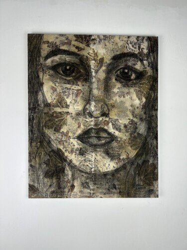Drawing titled "Luna" by Serena Grassetti, Original Artwork, Charcoal Mounted on Wood Stretcher frame