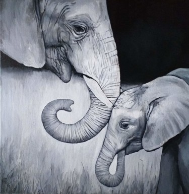 Peinture intitulée "éléphants" par Serena Beloufi, Œuvre d'art originale, Acrylique Monté sur Châssis en bois