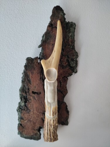 Sculpture titled "Cultiste" by Serendipity Liche, Original Artwork, Bone Mounted on Other rigid panel